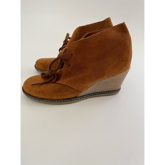J Crew Size 8 Brown Suede Ankle Bootie Heels Lace Up Rubber Heels - Picture 4 of 10